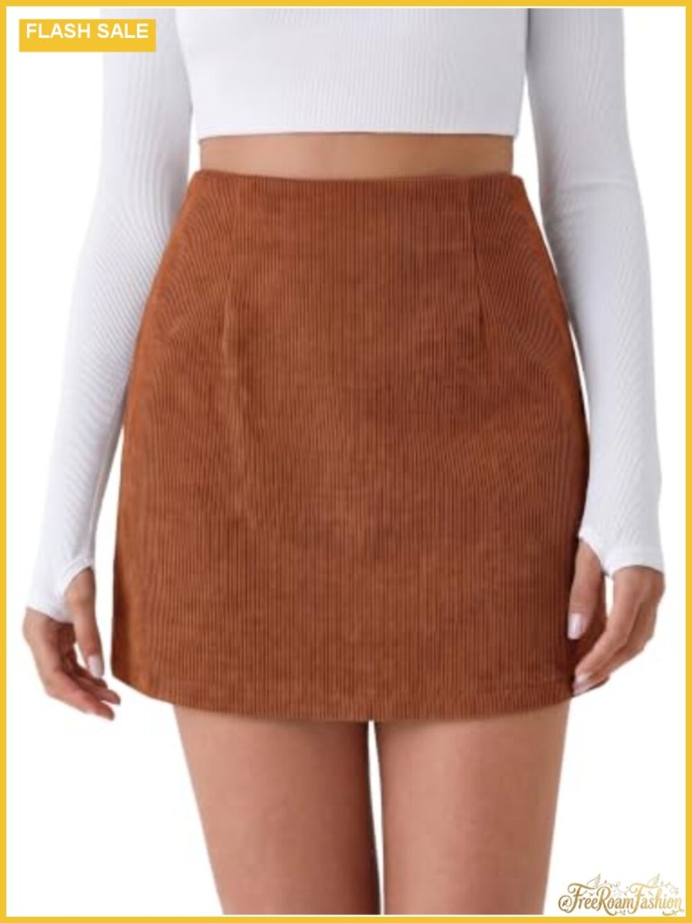 Corduroy Mini Skirt A-Line with Built-in Shorts High Waist